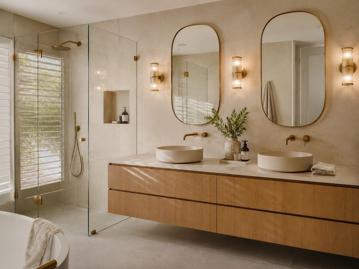 Renovated bathroom by Level A Builders