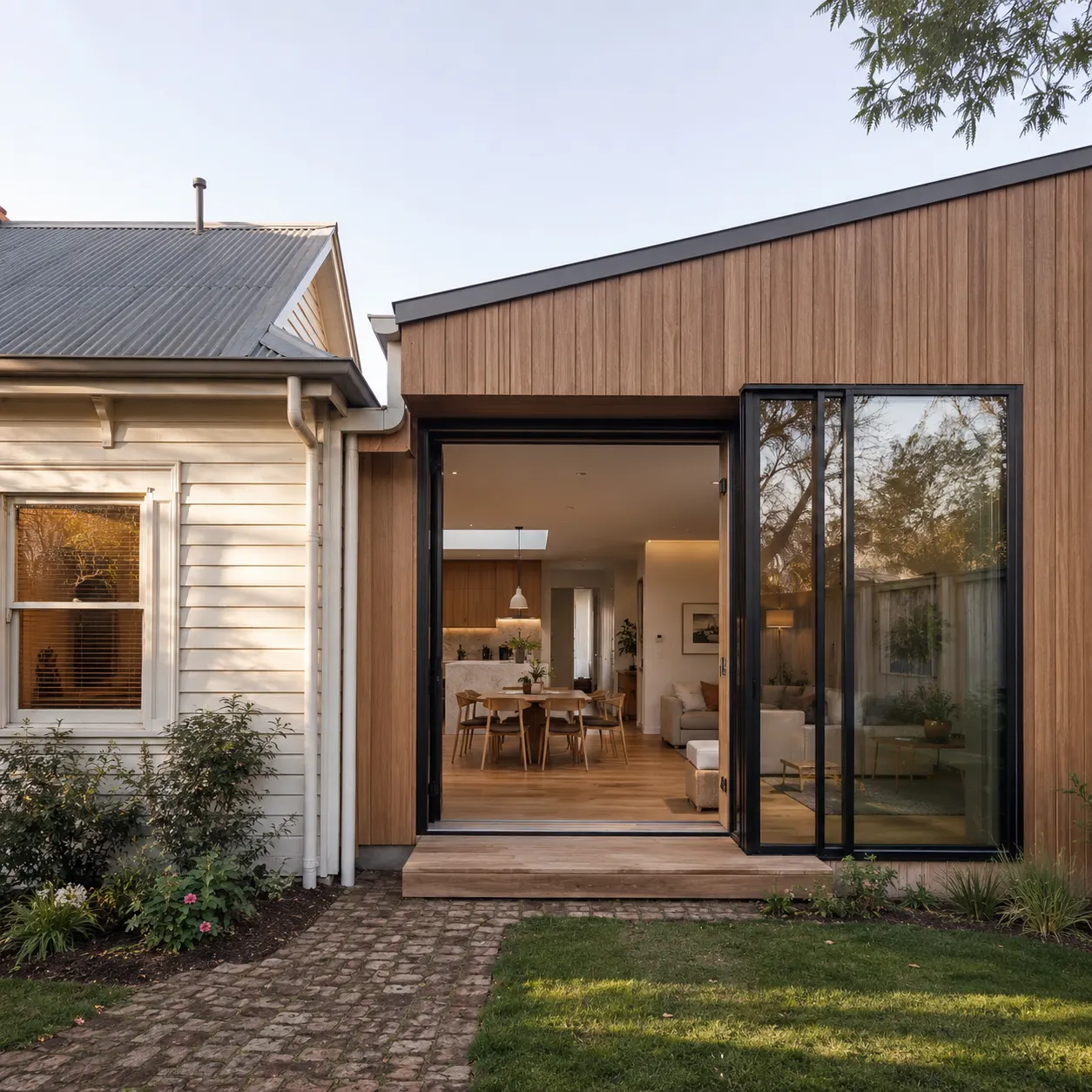 House extension with timber-look cladding