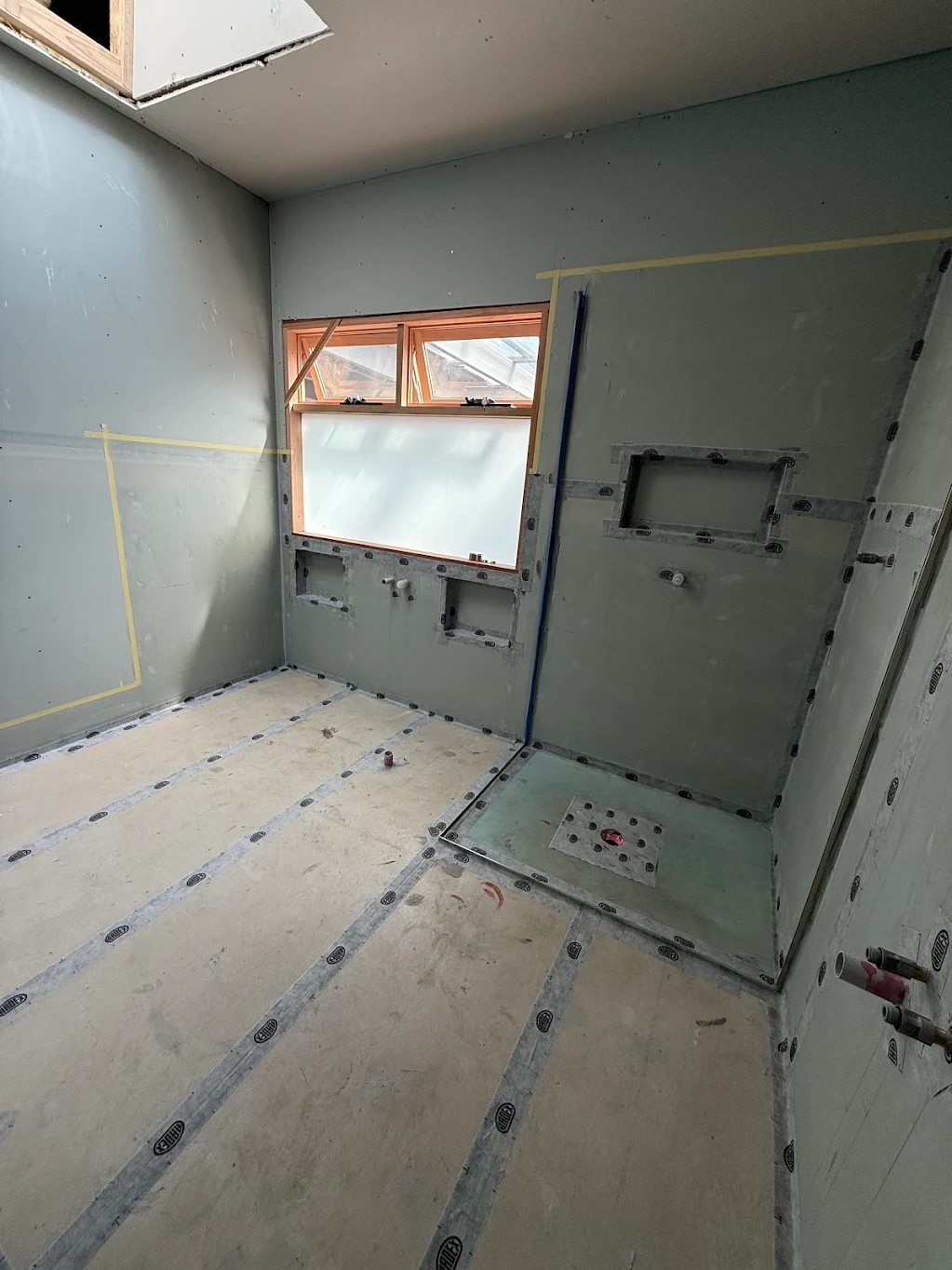 Waterproofing stage during a Level A Builders bathroom renovation
