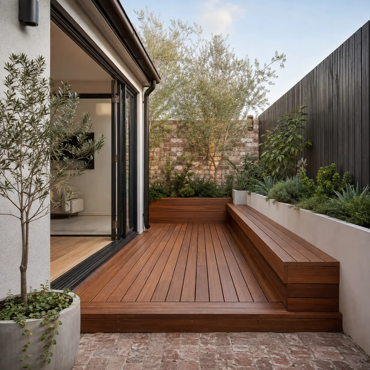 Backyard deck connection beside an existing home