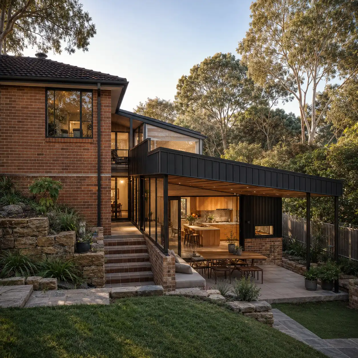 Red brick extension adjoining an existing house